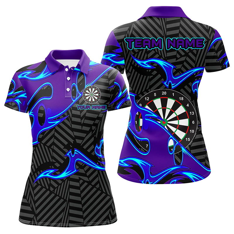 Custom Black Purple Tribal Flame Darts Polo Shirt For Women, Personalized Darts Team Jerseys TDM1429