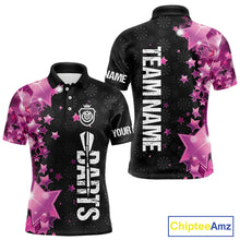 Load image into Gallery viewer, Pink And Black Custom Star Dart Shirts For Men, Glowing Dart Jerseys Funny Darts Team Shirts TDM3884