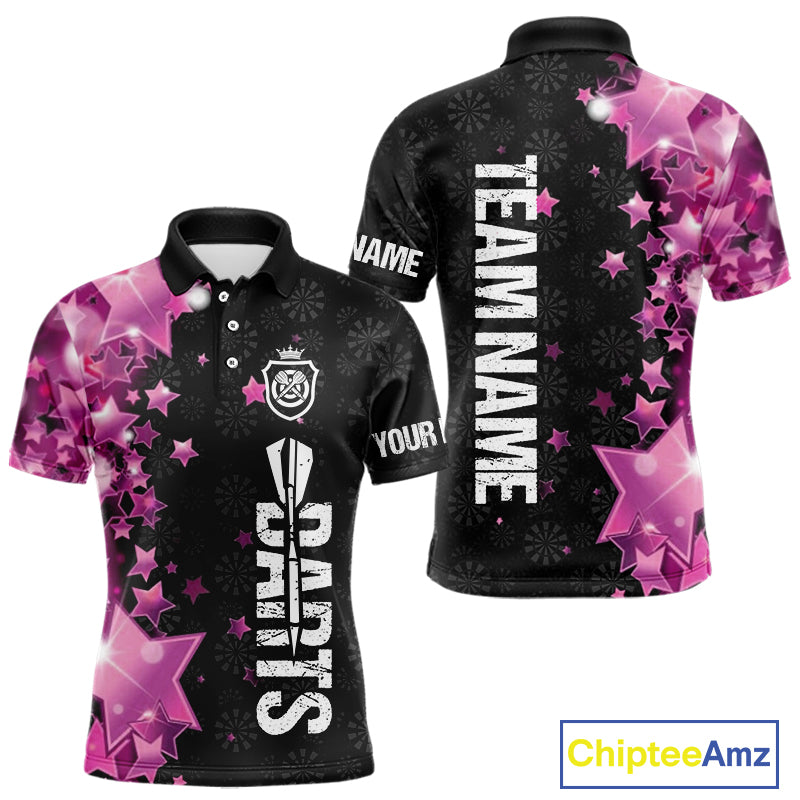 Pink And Black Custom Star Dart Shirts For Men, Glowing Dart Jerseys Funny Darts Team Shirts TDM3884