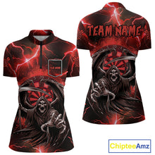 Load image into Gallery viewer, Red Grim Reaper Darts Shirt With Pocket Option For Women Custom Darts Jersey TDM3967