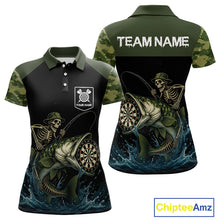 Load image into Gallery viewer, Funny Green Camo Skeleton Fishing Dart Shirt For Women With Pocket Option TDM3969