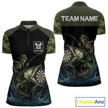 Load image into Gallery viewer, Funny Green Camo Skeleton Fishing Dart Shirt For Women With Pocket Option TDM3969