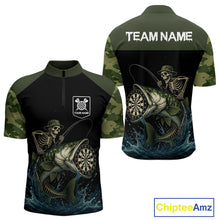 Load image into Gallery viewer, Funny Green Camo Skeleton Fishing Dart Shirt For Men With Pocket Option TDM3969