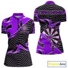 Load image into Gallery viewer, Custom Black And Purple Tribal Flame Dart Shirts For Women, Darts Team Jerseys Polo &amp; Quarter Zip TDM3971