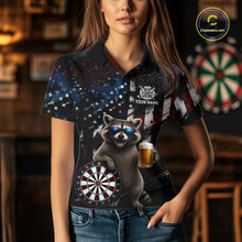 Load image into Gallery viewer, Funny Raccoon Grunge American Flag Darts Shirt For Women Custom Darts Jersey Team Polo &amp; 1/4 Zip TDM6483