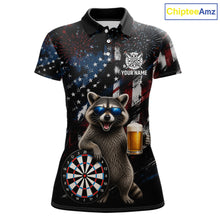 Load image into Gallery viewer, Funny Raccoon Grunge American Flag Darts Shirt For Women Custom Darts Jersey Team Polo &amp; 1/4 Zip TDM6483