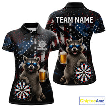 Load image into Gallery viewer, Funny Raccoon Grunge American Flag Darts Shirt For Women Custom Darts Jersey Team Polo &amp; 1/4 Zip TDM6483