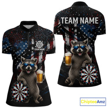 Load image into Gallery viewer, Funny Raccoon Grunge American Flag Darts Shirt For Women Custom Darts Jersey Team Polo &amp; 1/4 Zip TDM6483