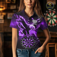 Load image into Gallery viewer, Personalized Purple Dartboard Galaxy Eagle Darts Shirt For Women, Darts Team Jersey Polo &amp; 1/4 Zip TDM6485