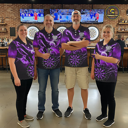 Personalized Purple Dartboard Galaxy Eagle Darts Shirt For Men, Darts Team Jersey Polo & 1/4 Zip TDM6485