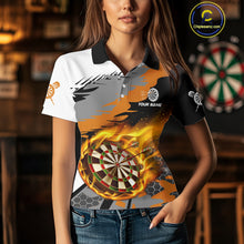 Load image into Gallery viewer, Orange Dartboard Fire Flame Paint Splash Dart Shirt Polo &amp; 1/4 Zip For Women Custom Dart Team Jersey TDM4173