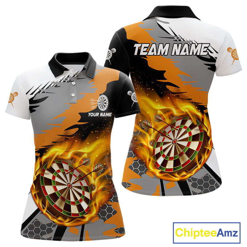 Orange Dartboard Fire Flame Paint Splash Dart Shirt Polo & 1/4 Zip For Women Custom Dart Team Jersey TDM4173