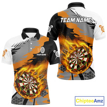 Load image into Gallery viewer, Orange Dartboard Fire Flame Paint Splash Dart Shirt Polo &amp; 1/4 Zip For Men Custom Dart Team Jersey TDM4173