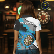 Load image into Gallery viewer, Blue Dartboard Fire Flame Paint Splash Dart Shirt Polo &amp; 1/4 Zip For Women Custom Dart Team Jersey TDM4174