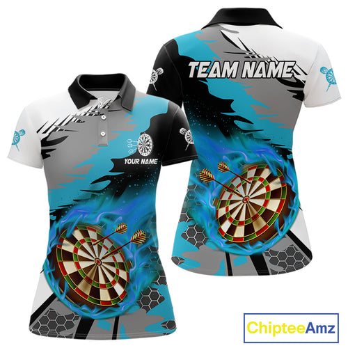 Blue Dartboard Fire Flame Paint Splash Dart Shirt Polo & 1/4 Zip For Women Custom Dart Team Jersey TDM4174