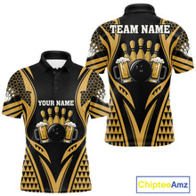 Load image into Gallery viewer, Black And Gold Tribal Beer Bowling Custom Polo Shirt For Men Bowling League Team Jersey