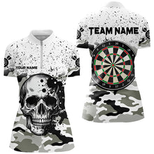 Load image into Gallery viewer, Personalized Black White Grunge Camo Skull Darts Shirts For Women Custom Unique Darts Team Jerseys TDM1994