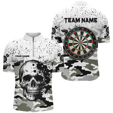 Load image into Gallery viewer, Personalized Black White Grunge Camo Skull Darts Shirts For Men Custom Unique Darts Team Jerseys TDM1994