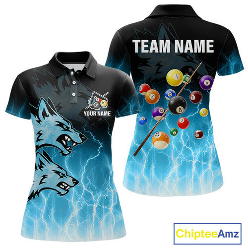 Custom Billiard Shirt For Women –  Blue Thunder Lightning Wolf Pool Balls Team Jersey Polo & 1/4 Zip TDM4558