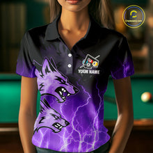 Load image into Gallery viewer, Custom Billiard Shirt For Women, Purple Thunder Lightning Wolf Pool Balls Team Jersey Polo &amp; 1/4 Zip TDM4559