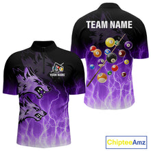 Load image into Gallery viewer, Custom Billiard Shirt For Men, Purple Thunder Lightning Wolf Pool Balls Team Jersey Polo &amp; 1/4 Zip TDM4559