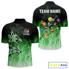 Load image into Gallery viewer, Custom Billiard Shirt For Men, Green Thunder Lightning Wolf Pool Balls Team Jersey Polo &amp; 1/4 Zip TDM4560