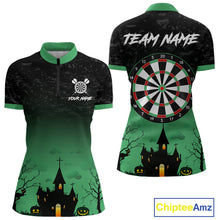 Load image into Gallery viewer, Custom Black And Green Halloween Darts Shirt For Women, Darts Jerseys Outfit Team Polo &amp; 1/4 Zip TDM4566