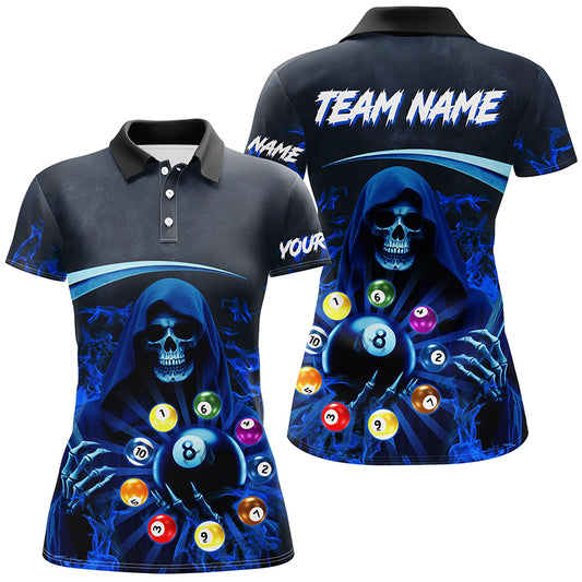 Blue Grim Reaper Custom Billiard Balls Pool Jerseys For Women, 3D Printed Billiard Team Shirts TDM2468