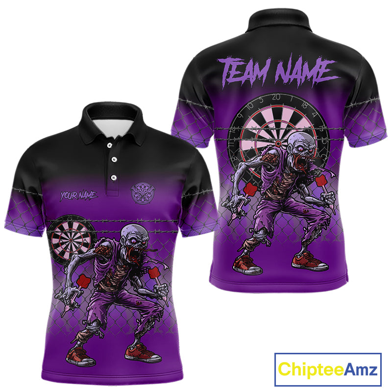 Custom Zombie Purple Dart Shirt With Pocket Option For Men, Dart Team Jerseys TDM4772