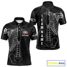 Load image into Gallery viewer, White Skeleton Custom Black Grunge Billiard Shirts For Men, Funny Billiard Jerseys Short Sleeve TDM2723