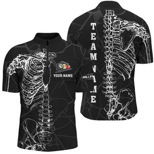 White Skeleton Custom Black Grunge Billiard Shirts For Men, Funny Billiard Jerseys Short Sleeve TDM2723