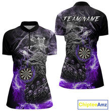 Load image into Gallery viewer, Personalized Wolf And Skull Smoke Purple Womens Dart Shirts Custom Dart Jerseys Team Polo &amp; 1/4 Zip TDM5184