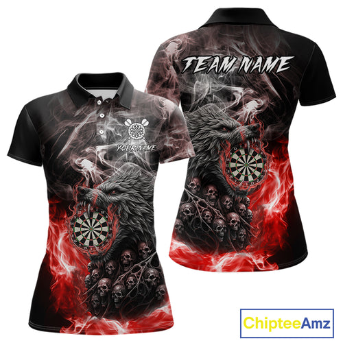 Personalized Wolf And Skull Smoke Red Womens Dart Shirts Custom Dart Jerseys Team Polo & 1/4 Zip TDM5185