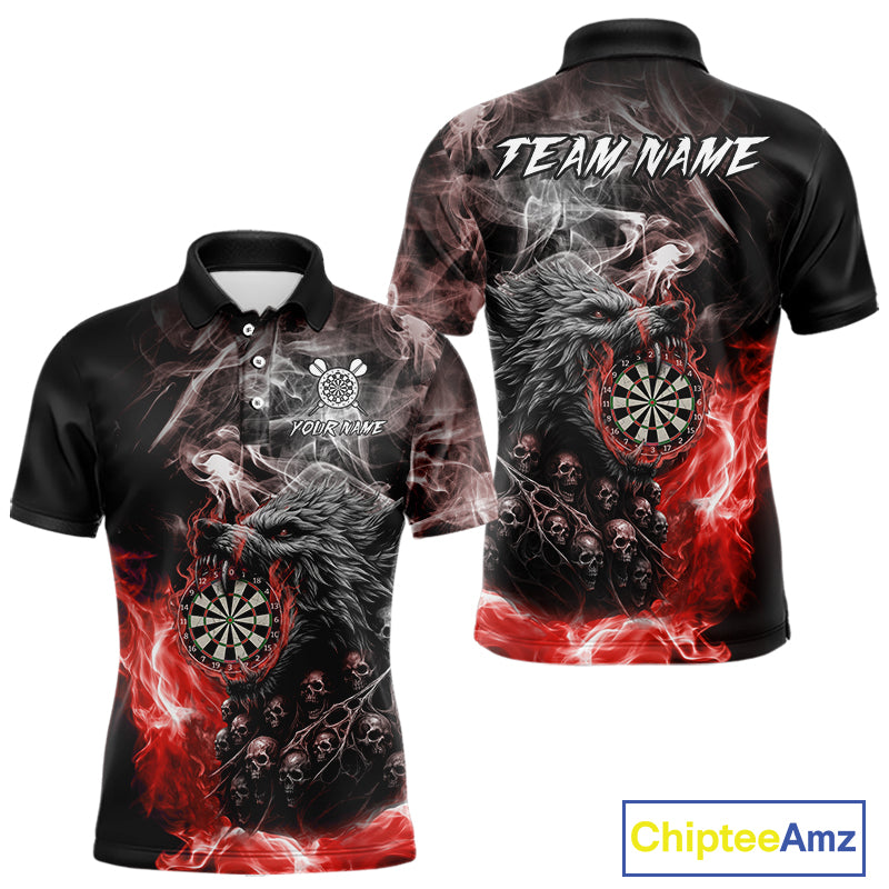 Personalized Wolf And Skull Smoke Red Mens Dart Shirts Custom Dart Jerseys Team Polo & 1/4 Zip TDM5185