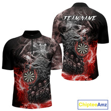 Load image into Gallery viewer, Personalized Wolf And Skull Smoke Red Mens Dart Shirts Custom Dart Jerseys Team Polo &amp; 1/4 Zip TDM5185