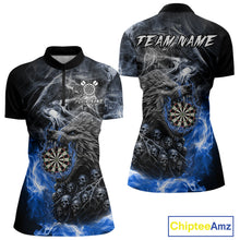 Load image into Gallery viewer, Personalized Wolf And Skull Smoke Blue Womens Dart Shirts Custom Dart Jerseys Team Polo &amp; 1/4 Zip TDM5186
