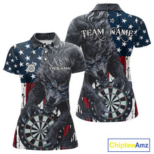 Load image into Gallery viewer, Personalized Grunge American Flag Wolf Darts Shirt For Women, Patriotic Dart Team Jerseys TDM5187