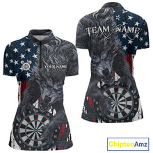 Load image into Gallery viewer, Personalized Grunge American Flag Wolf Darts Shirt For Women, Patriotic Dart Team Jerseys TDM5187