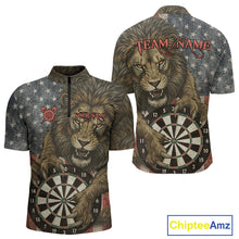 Load image into Gallery viewer, Personalized Vintage American Flag Lion Darts Shirt For Men, Patriotic Dart Team Jerseys TDM5188