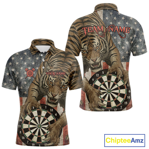 Personalized Vintage American Flag Tiger Darts Shirt For Men, Patriotic Dart Team Jerseys TDM5189