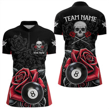 Load image into Gallery viewer, Black And Red 8 Ball Pool And Roses Custom Skull Billiard Shirts For Women, Unique Billiard Jerseys TDM3204