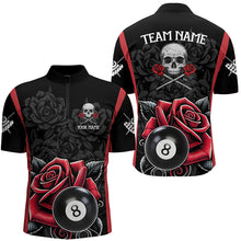 Load image into Gallery viewer, Black And Red 8 Ball Pool And Roses Custom Skull Billiard Shirts For Men, Unique Billiard Jerseys TDM3204