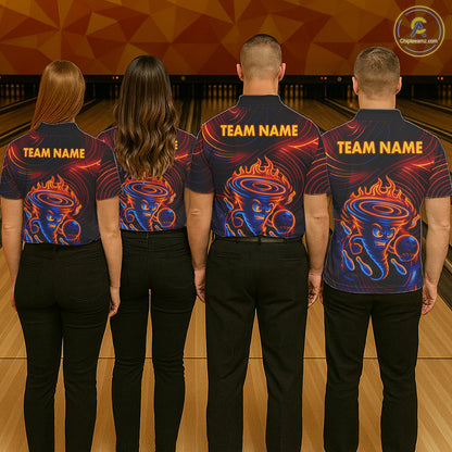 Funny Neon Tornado Flame Bowling Jersey For Men Custom Bowling Shirt Team Polo & Quarter Zip TDM5447