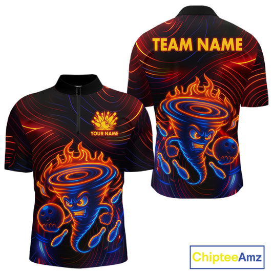 Funny Neon Tornado Flame Bowling Jersey For Men Custom Bowling Shirt Team Polo & Quarter Zip TDM5447
