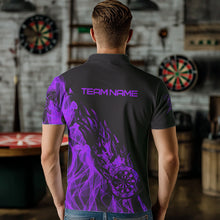 Load image into Gallery viewer, Black And Purple Dartboard Fire Flame Darts Polo, Quarter Zip Custom Dart Shirt For Men Dart Jersey TDM3409