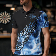 Load image into Gallery viewer, Black And Blue Light Icy Men Darts Polo &amp; Quarter Zip Shirt Custom Dart Shirts For Team Dart Jersey TDM3411