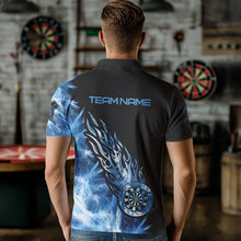Load image into Gallery viewer, Black And Blue Light Icy Men Darts Polo &amp; Quarter Zip Shirt Custom Dart Shirts For Team Dart Jersey TDM3411