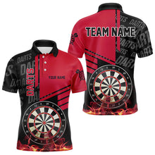 Load image into Gallery viewer, Black And Red Fire Darts Shirts For Men Custom Darts League Team Jerseys Darts Polo &amp; 1/4 Zip TDM3412