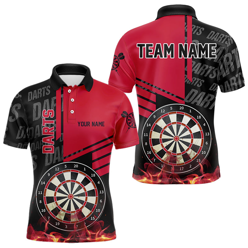 Black And Red Fire Darts Shirts For Men Custom Darts League Team Jerseys Darts Polo & 1/4 Zip TDM3412