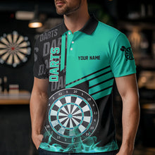 Load image into Gallery viewer, Black And Turquoise Darts Shirts For Men Custom Darts League Team Jerseys Darts Polo &amp; 1/4 Zip TDM3413